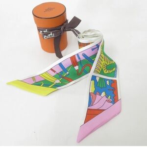 Hermès Twilly Silk Scarf Multicolor 100% Silk Made in France w/ Box